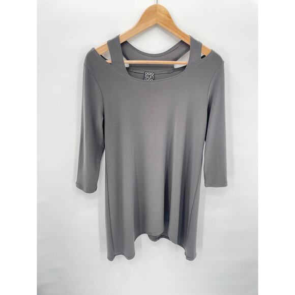 Clara Sun Woo Charcoal Gray Cold Shoulder Tunic Blouse // S - Picture 1 of 9
